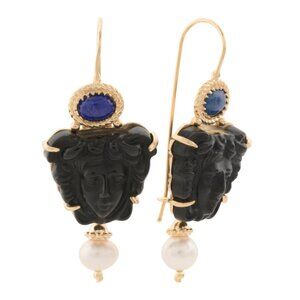 TAGLIAMONTE Italy 18kt Gold Plated Black Venetian Glass Earrings